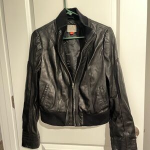 Hinge Black Leather Bomber Jacket